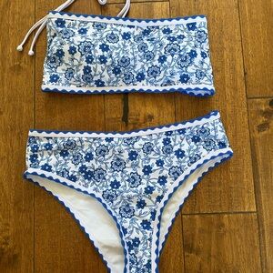 Blue and White Floral Bikini Set